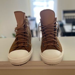 Converse Brown High-Top Athletic Shoes with White Toe Caps